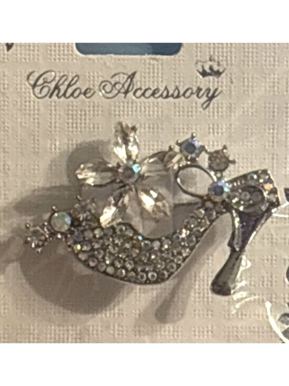 Chloe Accessory Silver-Tone Rhinestone High Heel Brooch Floral Design Elegant NS - Picture 1 of 4